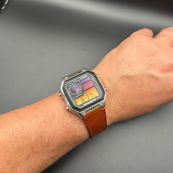 Custom Casio AE1200 Moon Eclipse Edition World Time 100m Leather Strap - Picture 15 of 17